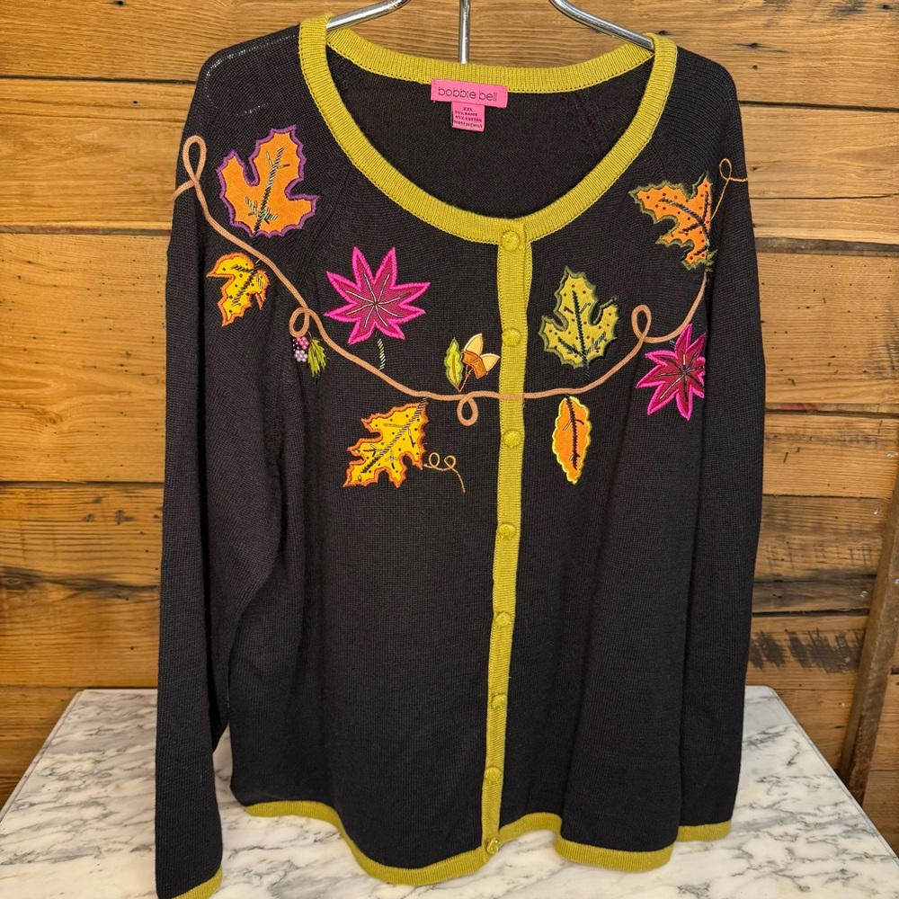 Vintage Bobbie Bell Leaf Embroidered Cardigan Sweater